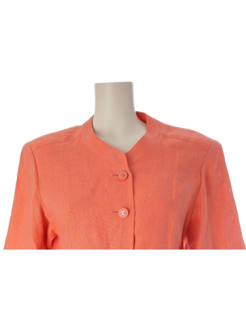 Chanel Linen CC Logo Coco Button Collarless Jacket Pink - Picture 5 of 10